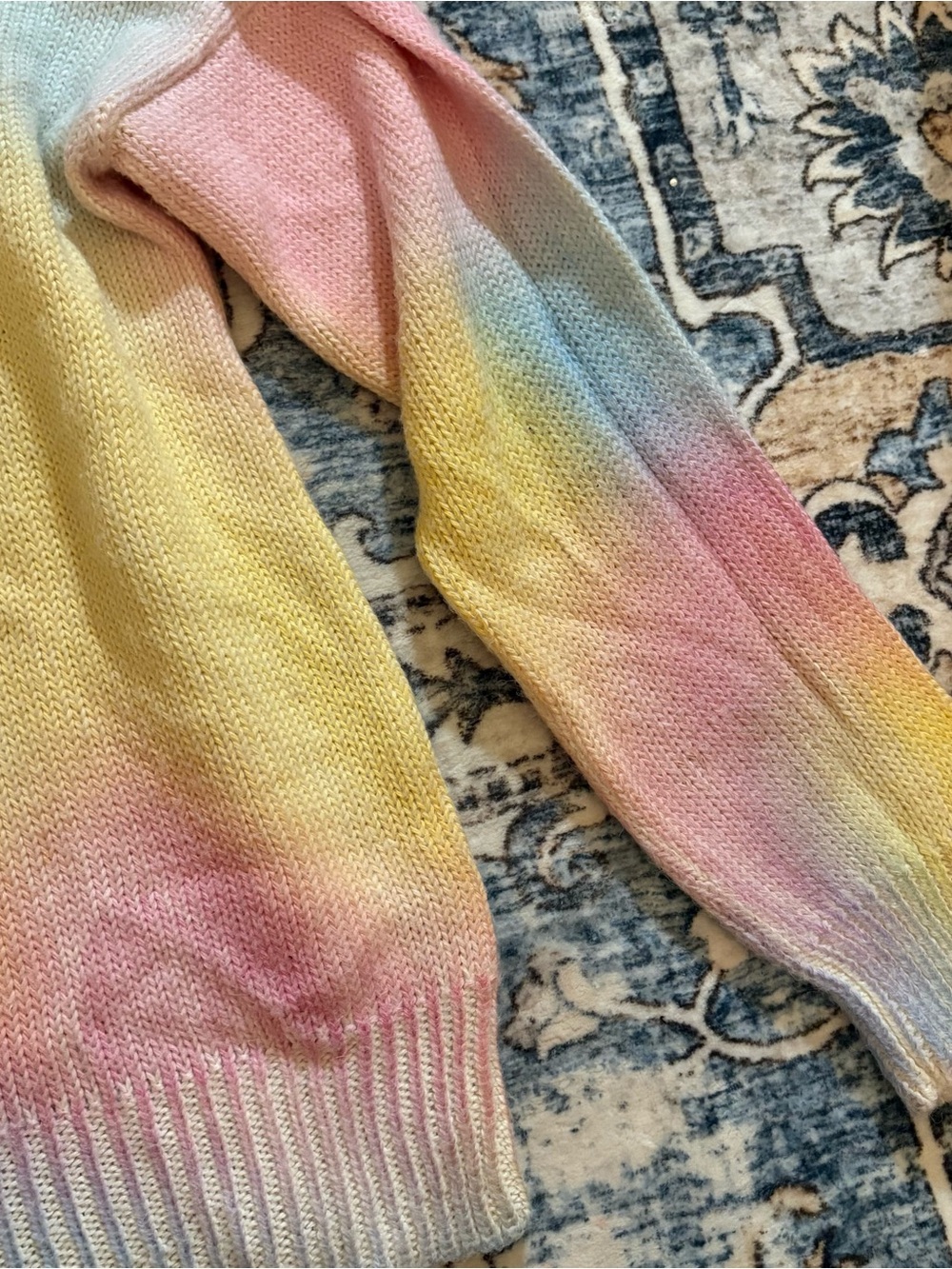 LoveShackFancy Pastel Tie-Dye V-Neck Sweater in Yellow, Pink, Blue - Picture 4 of 10
